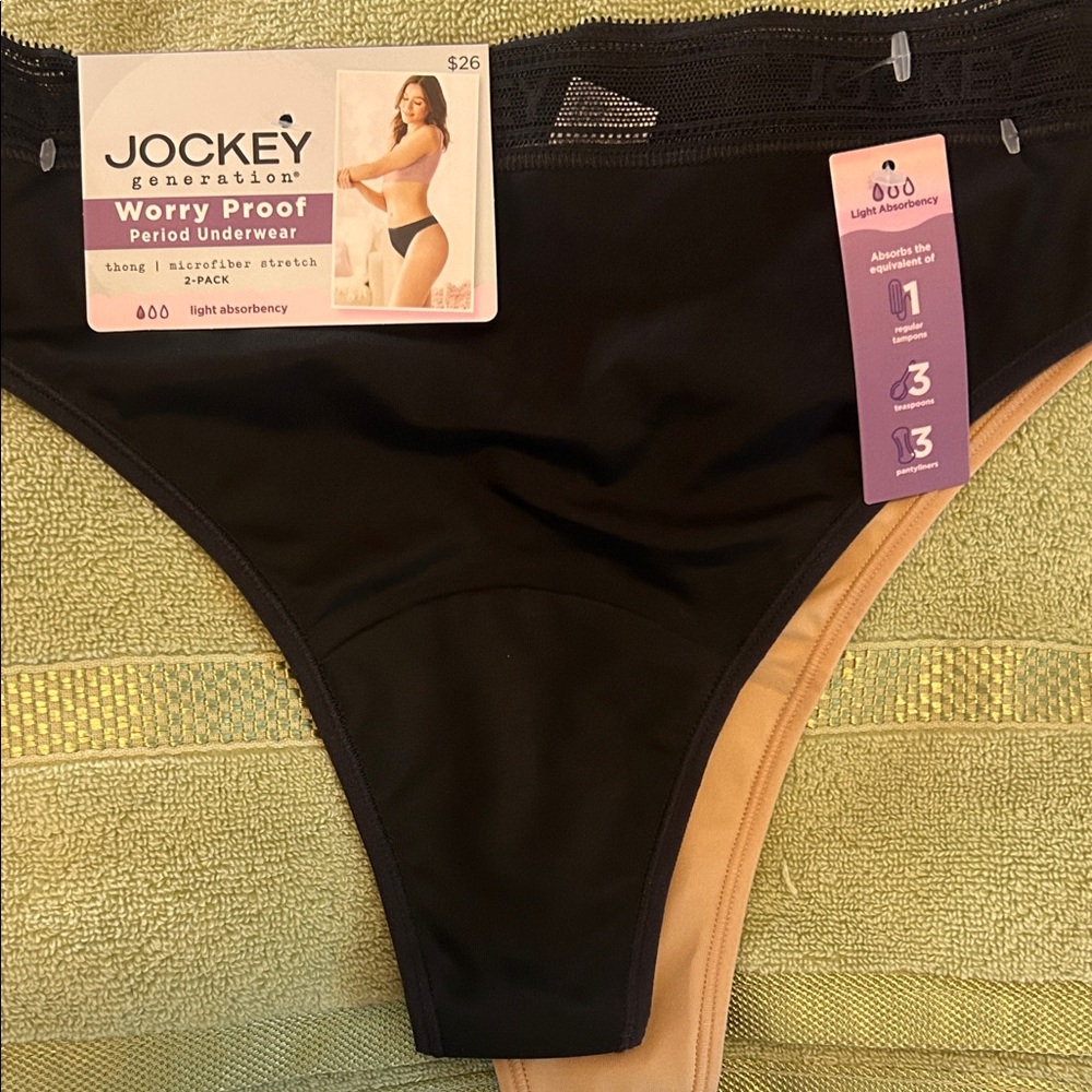 Jockey Worry Proof Period Thong – Black & Nude
